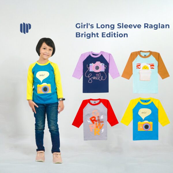 Madia Kaos Motif Raglan Charming Anak Perempuan Lengan Panjang - PAJ