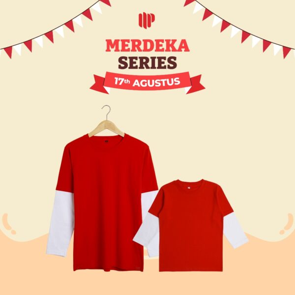 Madia Kaos Polos Kombinasi Merah Putih Dewasa Anak Laki-Laki Perempuan Lengan Panjang Cotton Combed 24s - NA03A